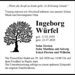 Traueranzeige Ingeborg Würfel