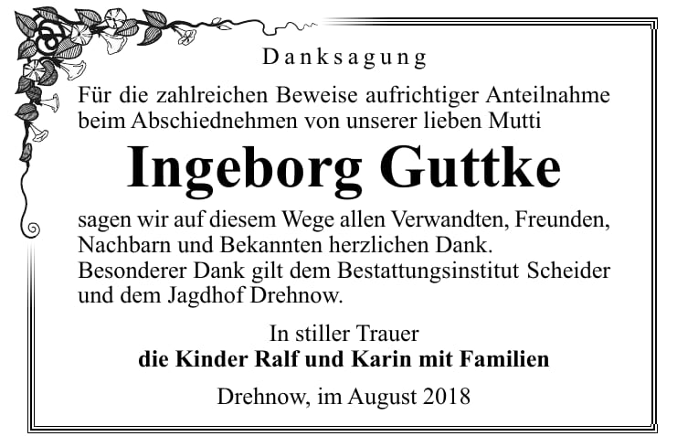 Danksagung Ingeborg Guttke