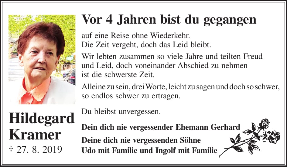 Jahresgedenken Hildegard Kramer