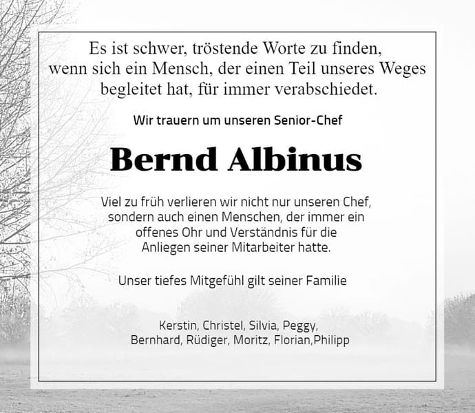 Traueranzeige ZZ Bernd Albinus