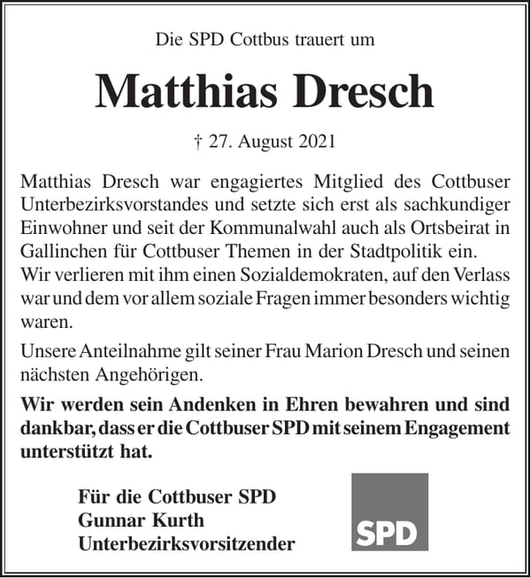 Nachruf Matthias Dresch