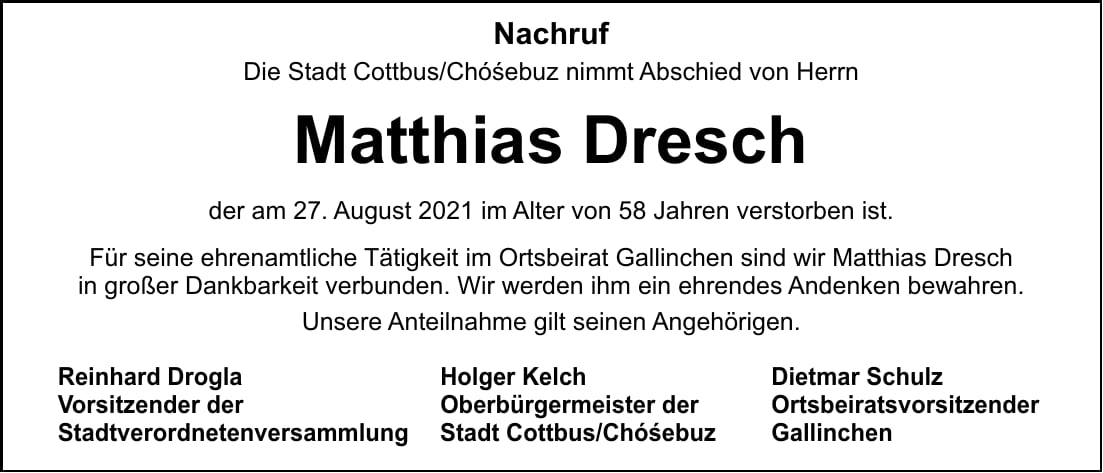 Traueranzeige Matthias Dresch