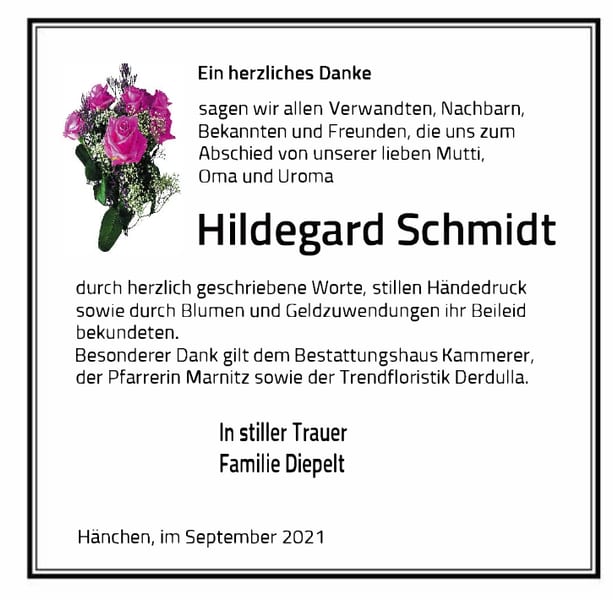 Danksagung Hildegard Schmidt