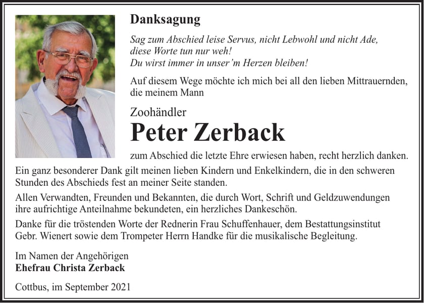 Danksagung Peter Zerback