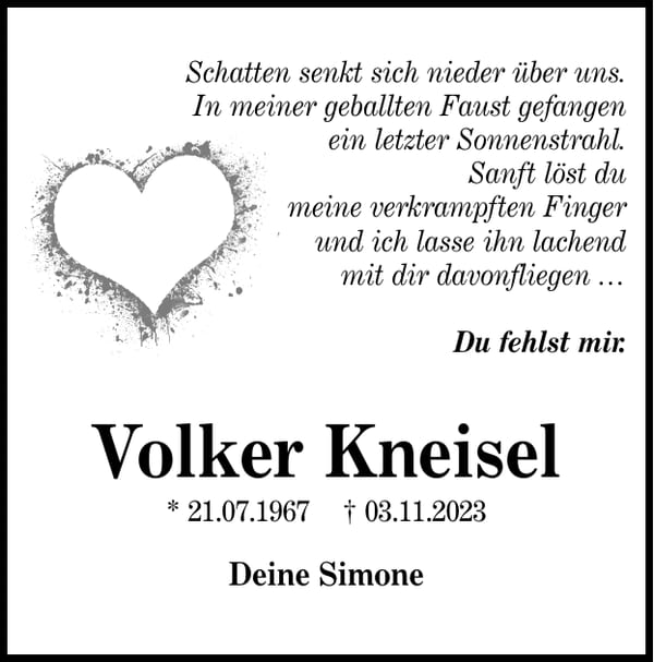 Traueranzeige Volker Kneisel