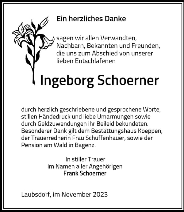 Danksagung Ingeborg Schoerner