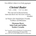 Traueranzeige Christel Buder