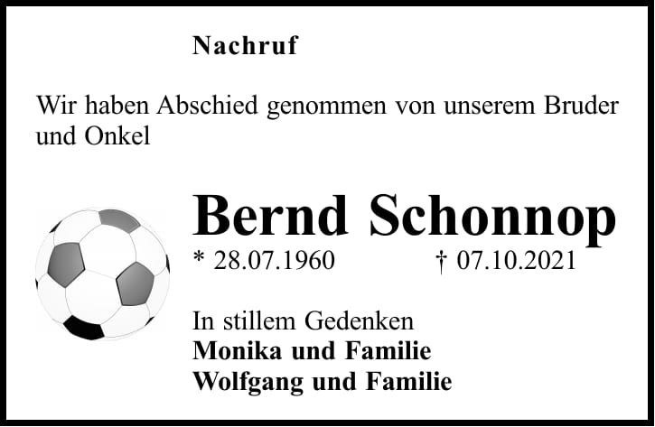 Nachruf Bernd Schonnop