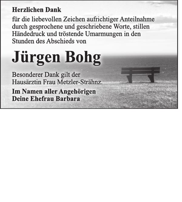 Danksagung Jürgen Bohg