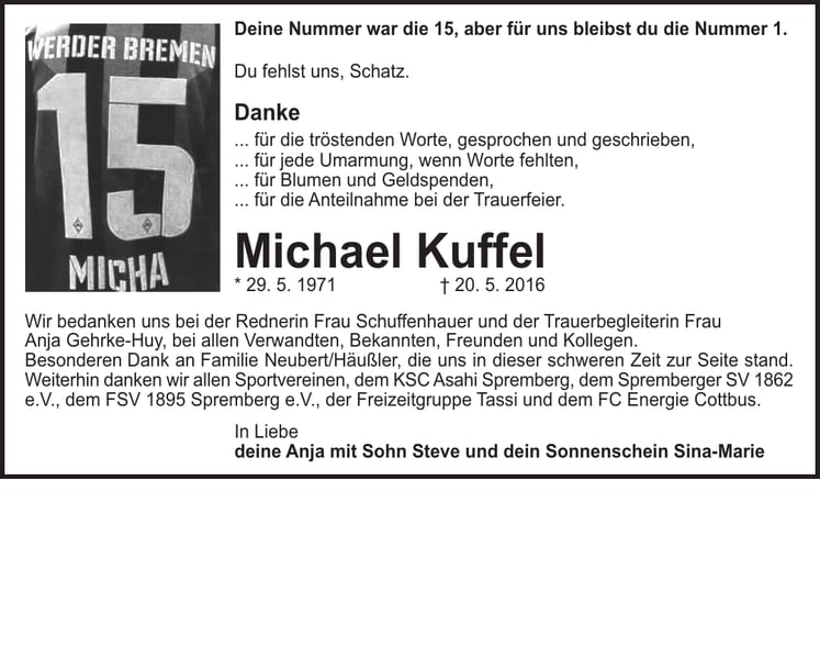 Danksagung Michael Kuffel