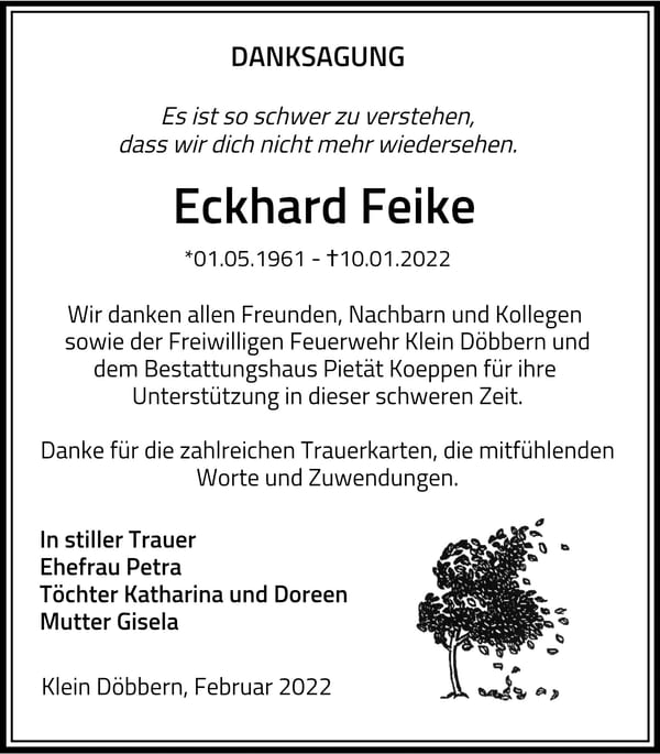 Traueranzeige Eckhard Feike