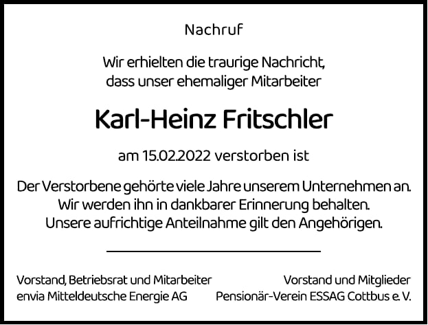 Nachruf Karl-Heinz Fritschler
