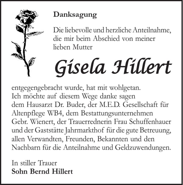 Danksagung Gisela Hillert