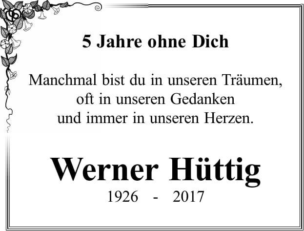 Jahresgedenken Werner Hüttig
