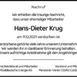 Nachruf Hans-Dieter Krug