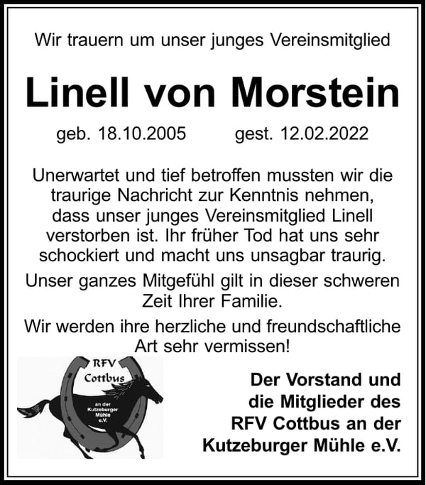 Nachruf Linell von Morstein