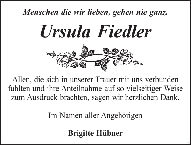 Traueranzeige Ursula Fiedler