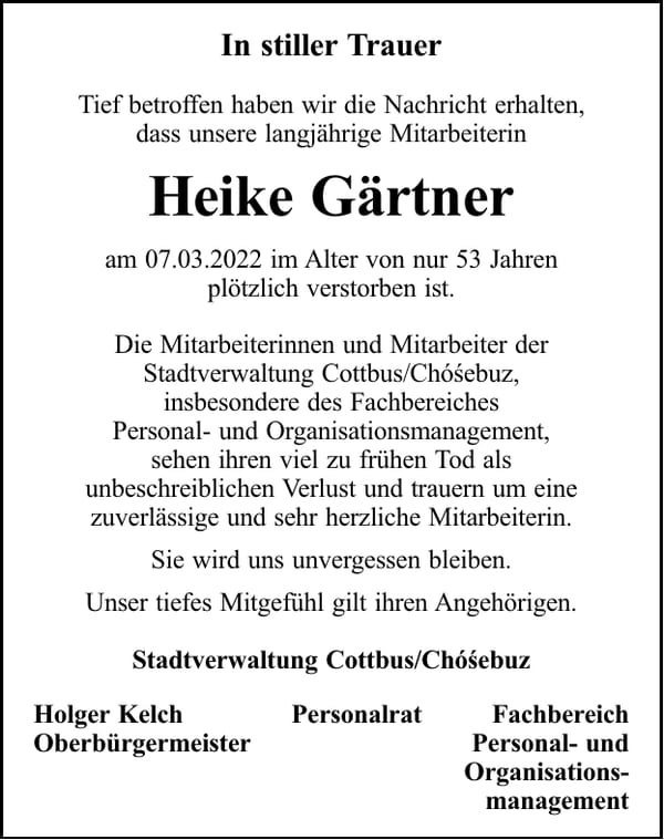 Nachruf Heike Gärtner