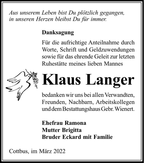 Danksagung Klaus Langer