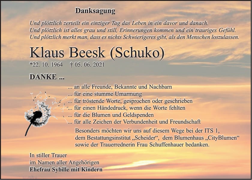 Danksagung Klaus Beesk (Schuko)