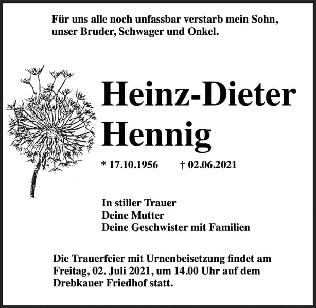 Traueranzeige Heinz-Dieter Hennig