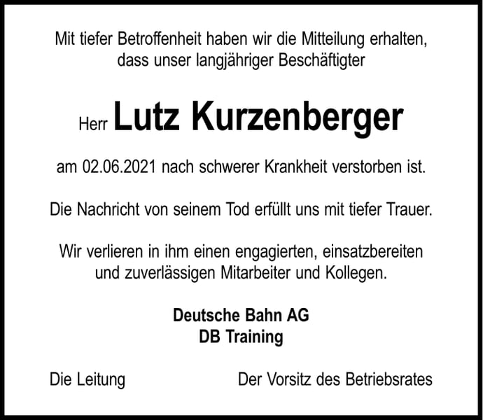 Nachruf Lutz Kurzenberger