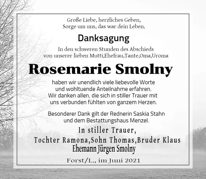 Danksagung Rosemarie Smolny