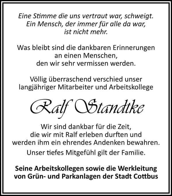 Nachruf Ralf Standtke