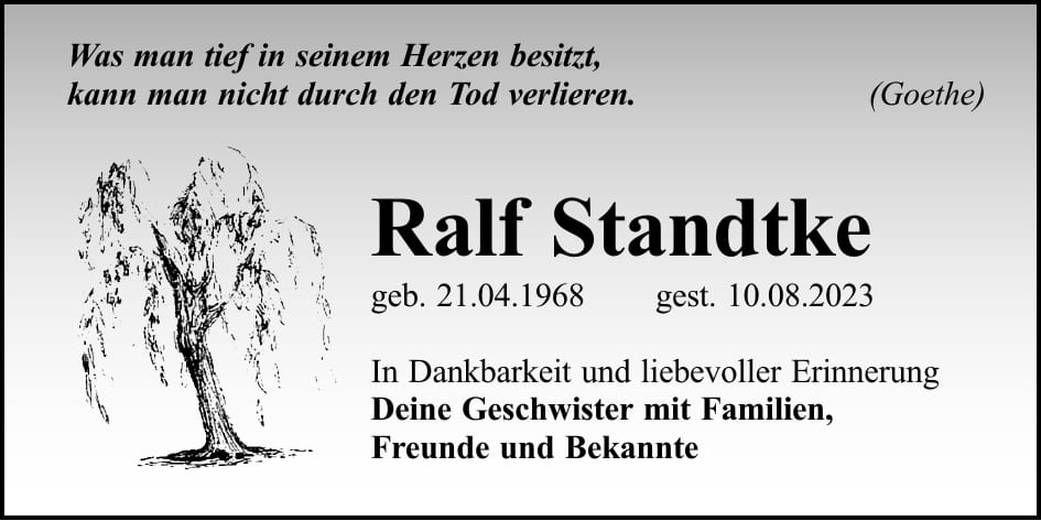 Traueranzeige Ralf Standtke