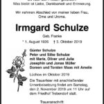 Traueranzeige Irmgard Schulze