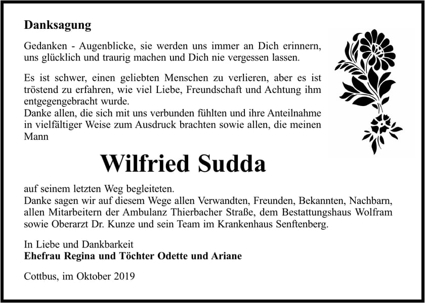 Danksagung Wilfried Sudda