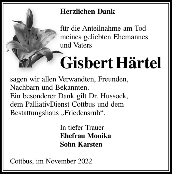 Danksagung Gisbert Härtel
