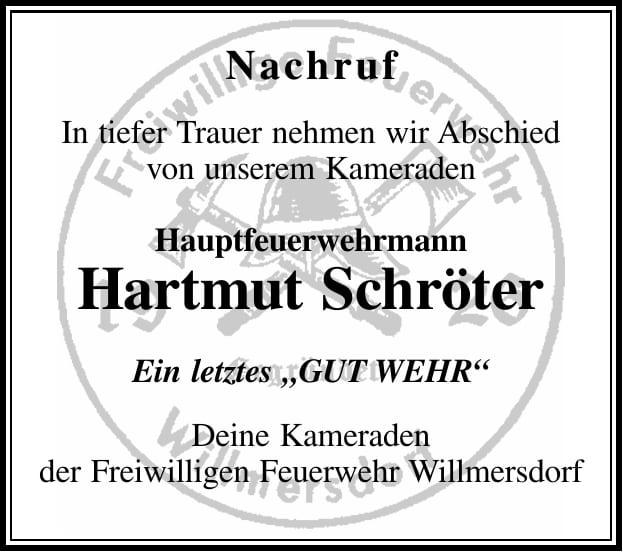 Nachruf Hartmut Schröter