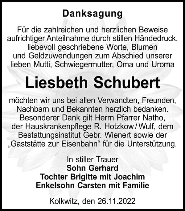 Danksagung Liesbeth Schubert