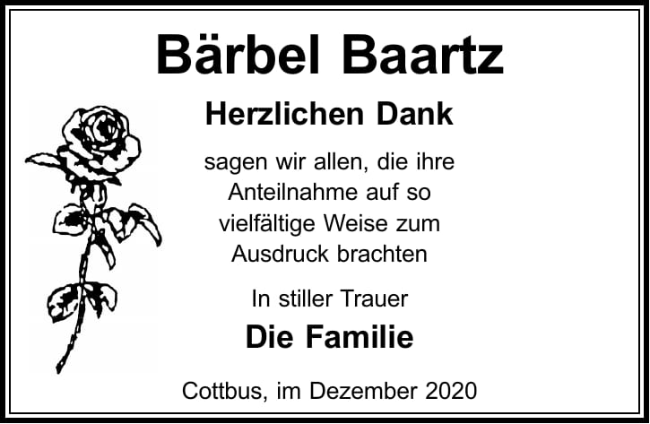 Traueranzeige Bärbel Baartz