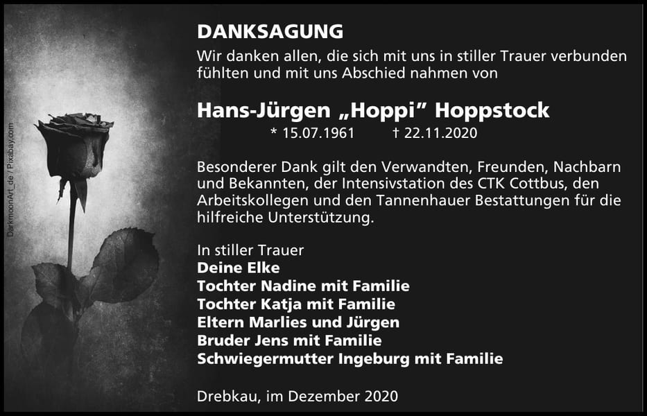 Danksagung Hans-Jürgen „Hoppi“ Hoppstock