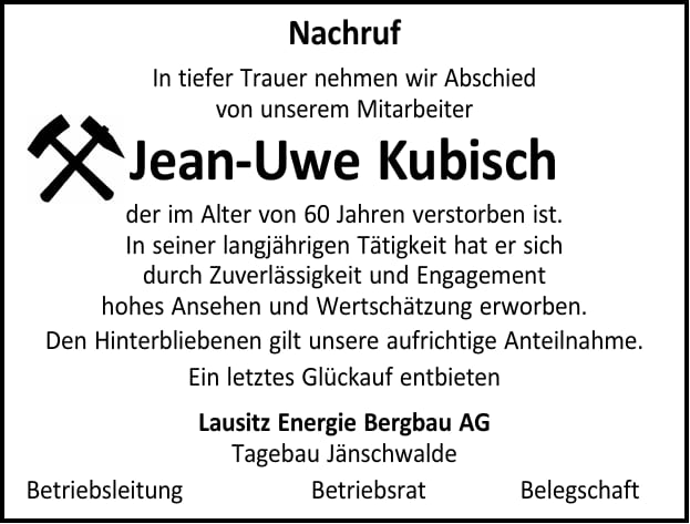 Nachruf Jean-Uwe Kubisch