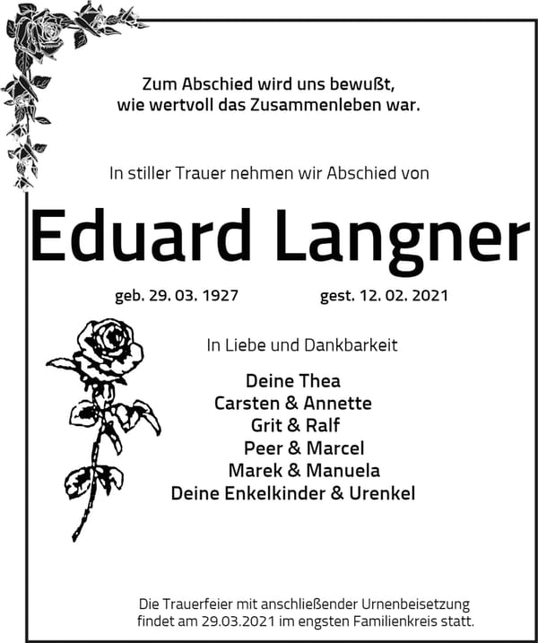 Traueranzeige Eduard Langner