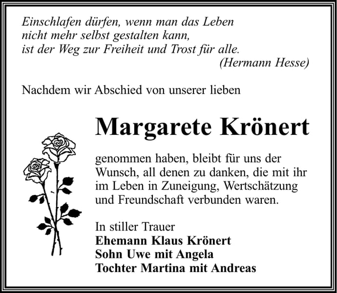 Danksagung Margarete Krönert