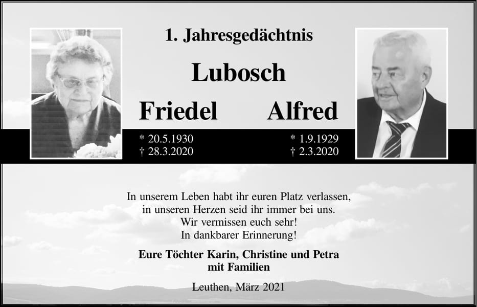 Jahresgedenken Friedel und Alfred Lubosch