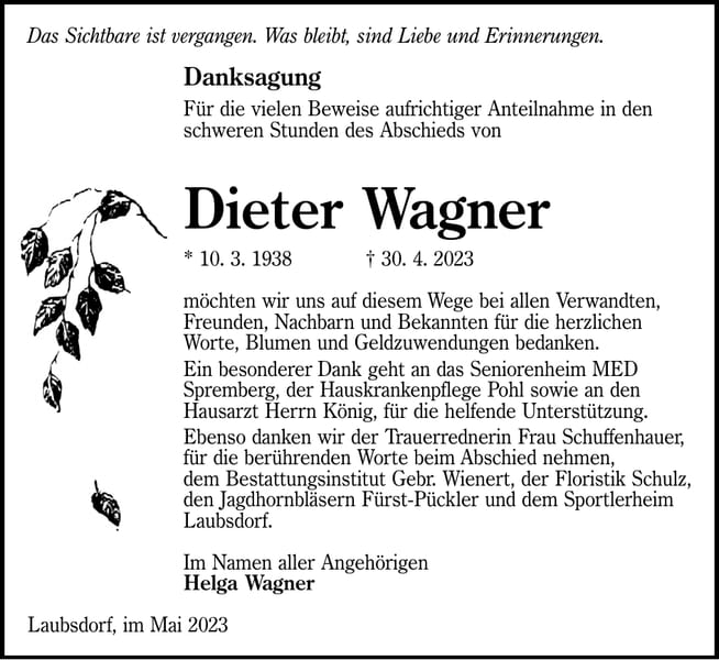 Danksagung Dieter Wagner