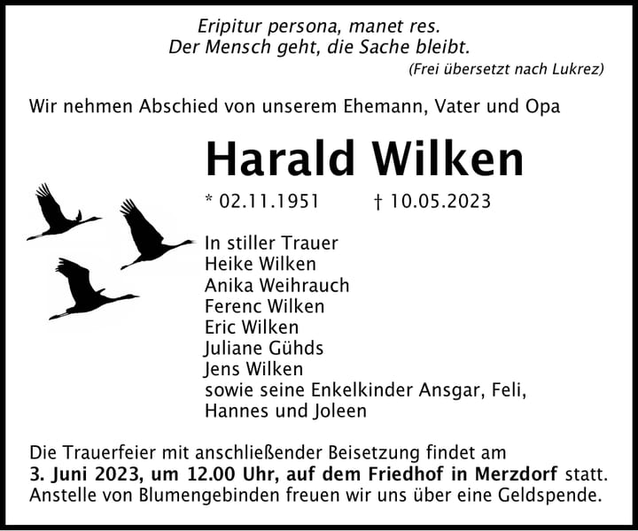 Traueranzeige Harald Wilken
