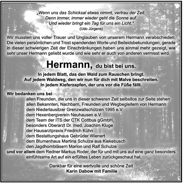 Traueranzeige Hermann John