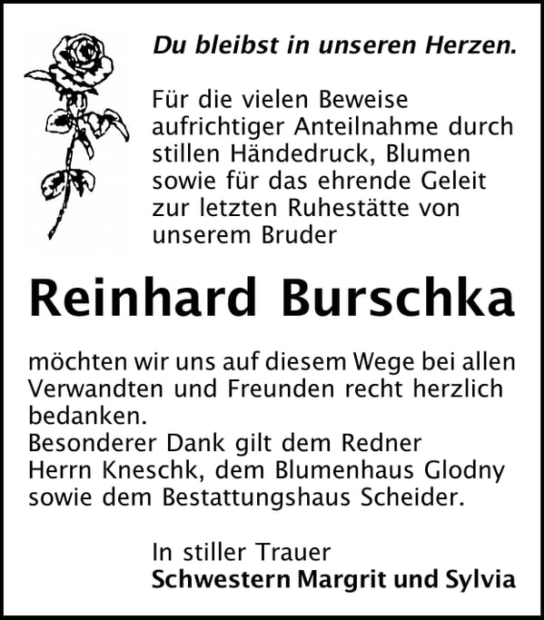 Danksagung Reinhard Burschka