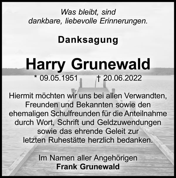 Danksagung Harry Grunewald