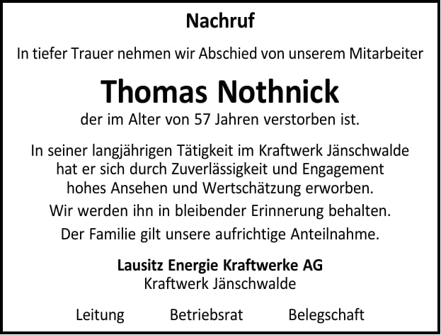 Nachruf Thomas Nothnick
