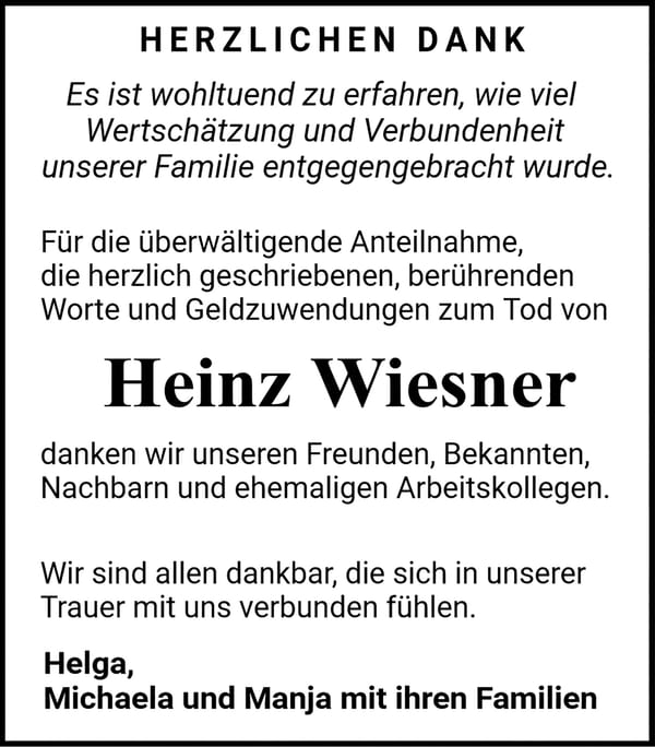 Danksagung Heinz Wiesner