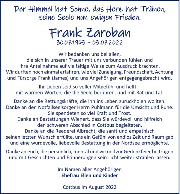 Danksagung Frank Zaroban