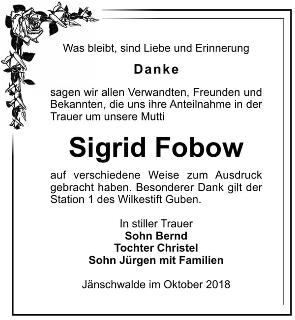 Danksagung Sigrid Fobow