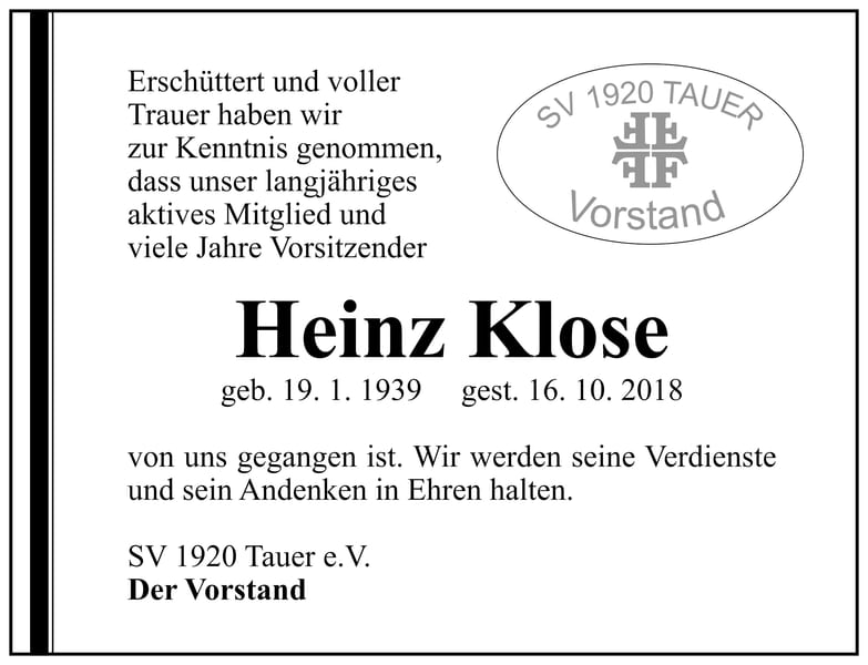 Nachruf Heinz Klose